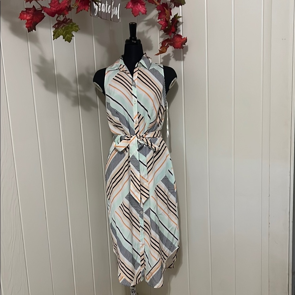 🔥 Ann Taylor Blue and Green Ruched Wrap Midi Sundress 4